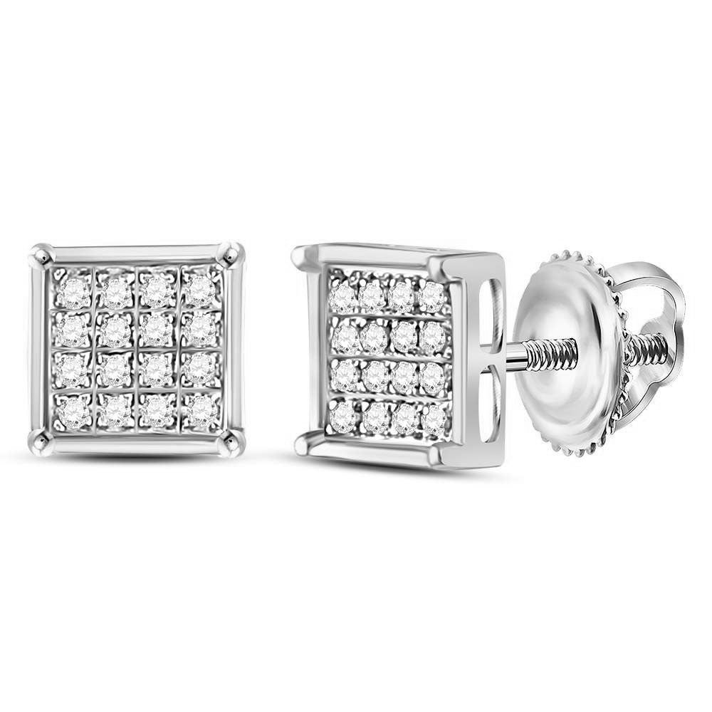 10kt White Gold Womens Round Diamond Square Earrings 1/10 Cttw