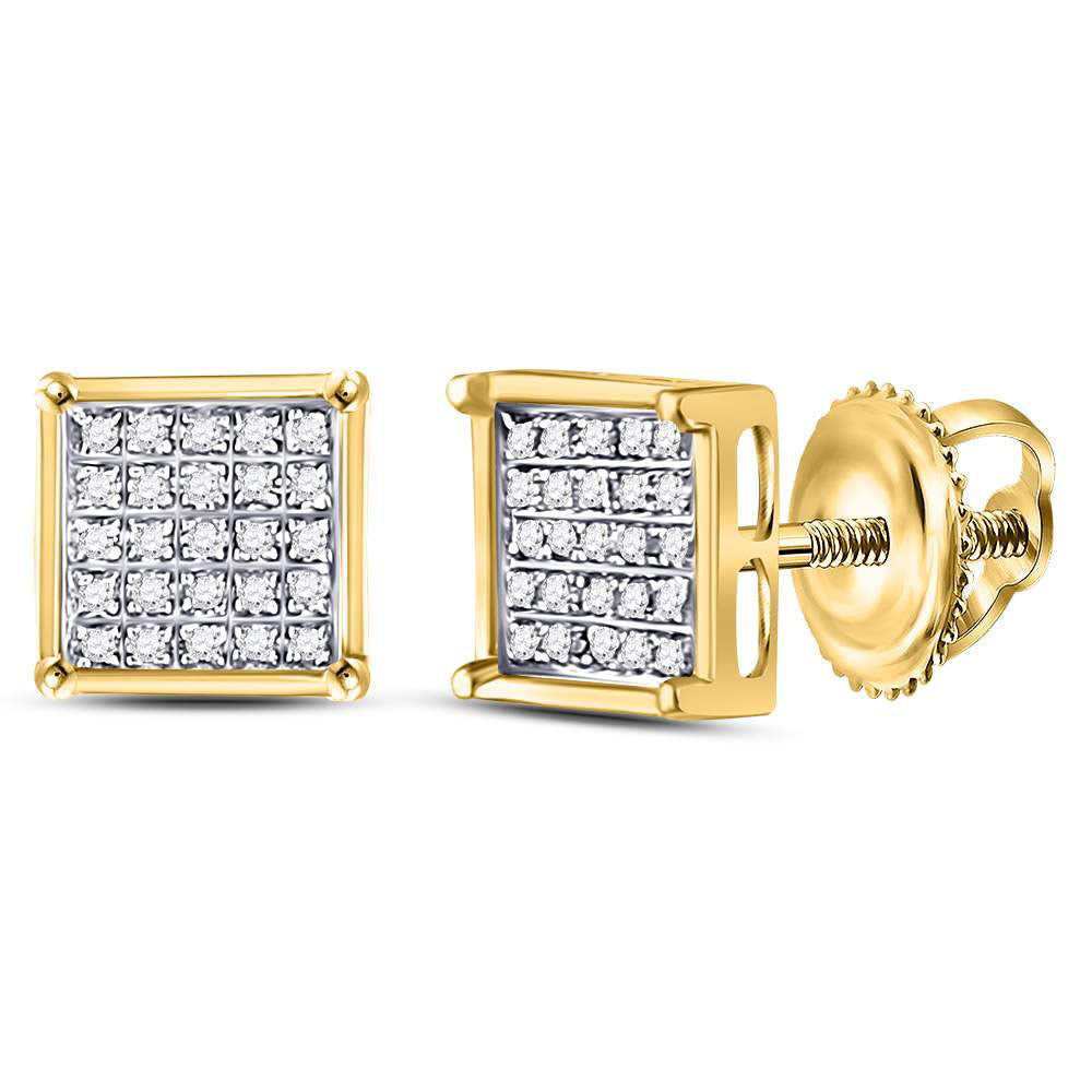 10kt Yellow Gold Womens Round Diamond Square Cluster Earrings 1/6 Cttw