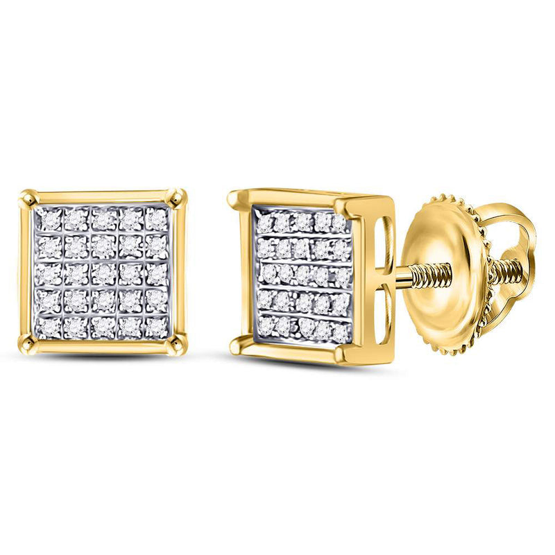 10kt Yellow Gold Womens Round Diamond Square Cluster Earrings 1/6 Cttw