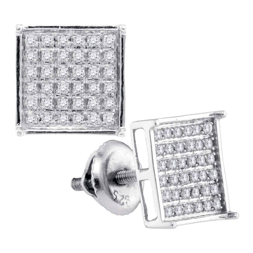 10kt White Gold Womens Round Diamond Square Cluster Earrings 1/4 Cttw