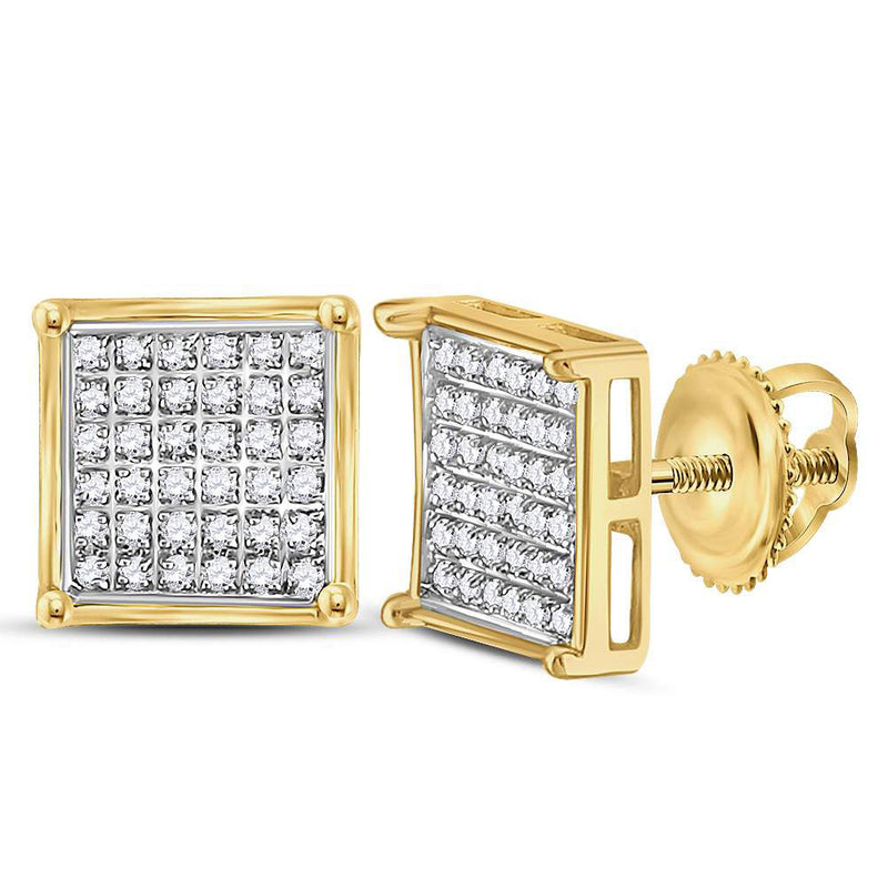 14kt Yellow Gold Womens Round Diamond Square Cluster Earrings 1/4 Cttw