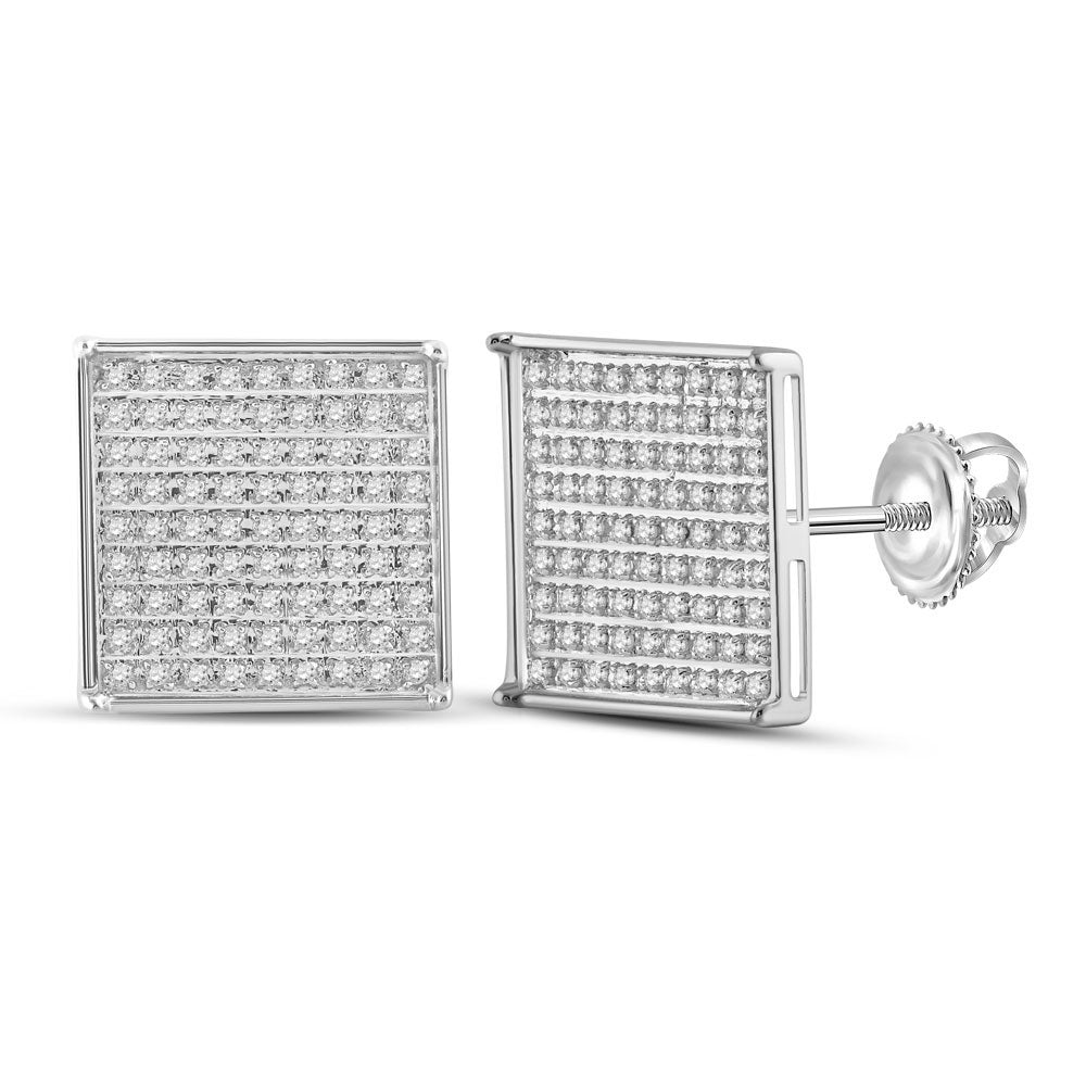 10kt White Gold Womens Round Diamond Square Earrings 1/2 Cttw