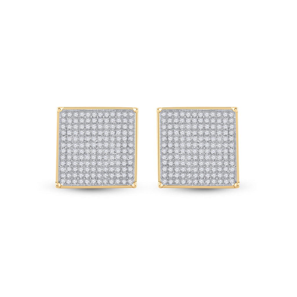 10kt Yellow Gold Womens Round Diamond Square Earrings 7/8 Cttw