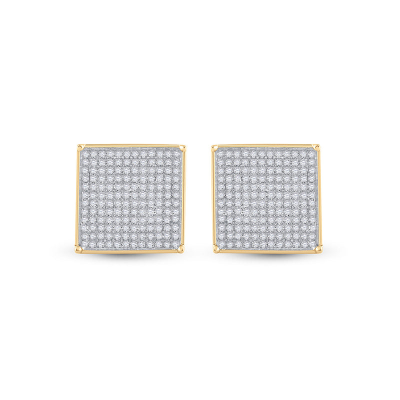 10kt Yellow Gold Womens Round Diamond Square Earrings 7/8 Cttw