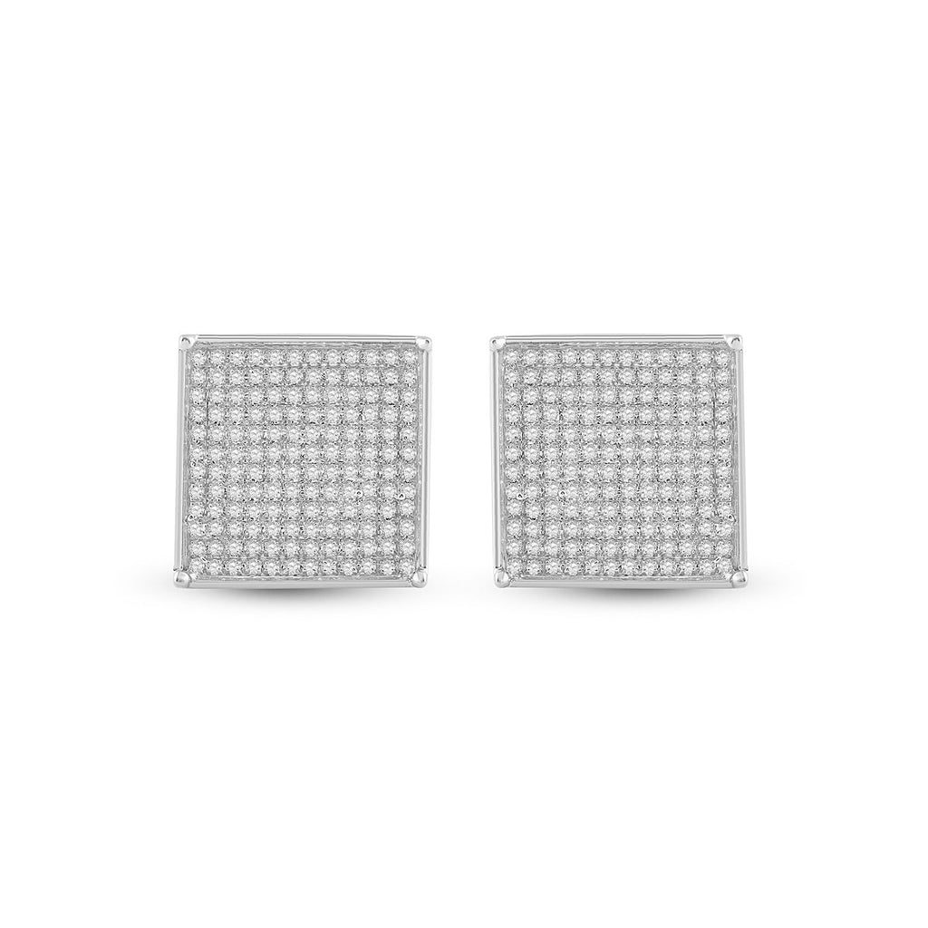 10kt White Gold Womens Round Diamond Square Earrings 7/8 Cttw