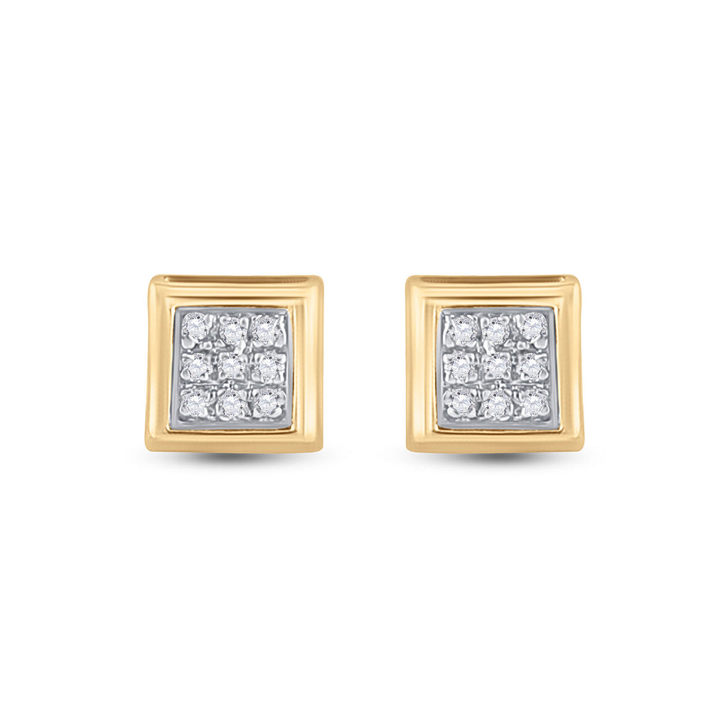 10kt Yellow Gold Womens Round Diamond Square Earrings 1/20 Cttw