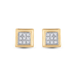 10kt Yellow Gold Womens Round Diamond Square Earrings 1/20 Cttw