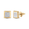 10kt Yellow Gold Womens Round Diamond Square Earrings 1/20 Cttw