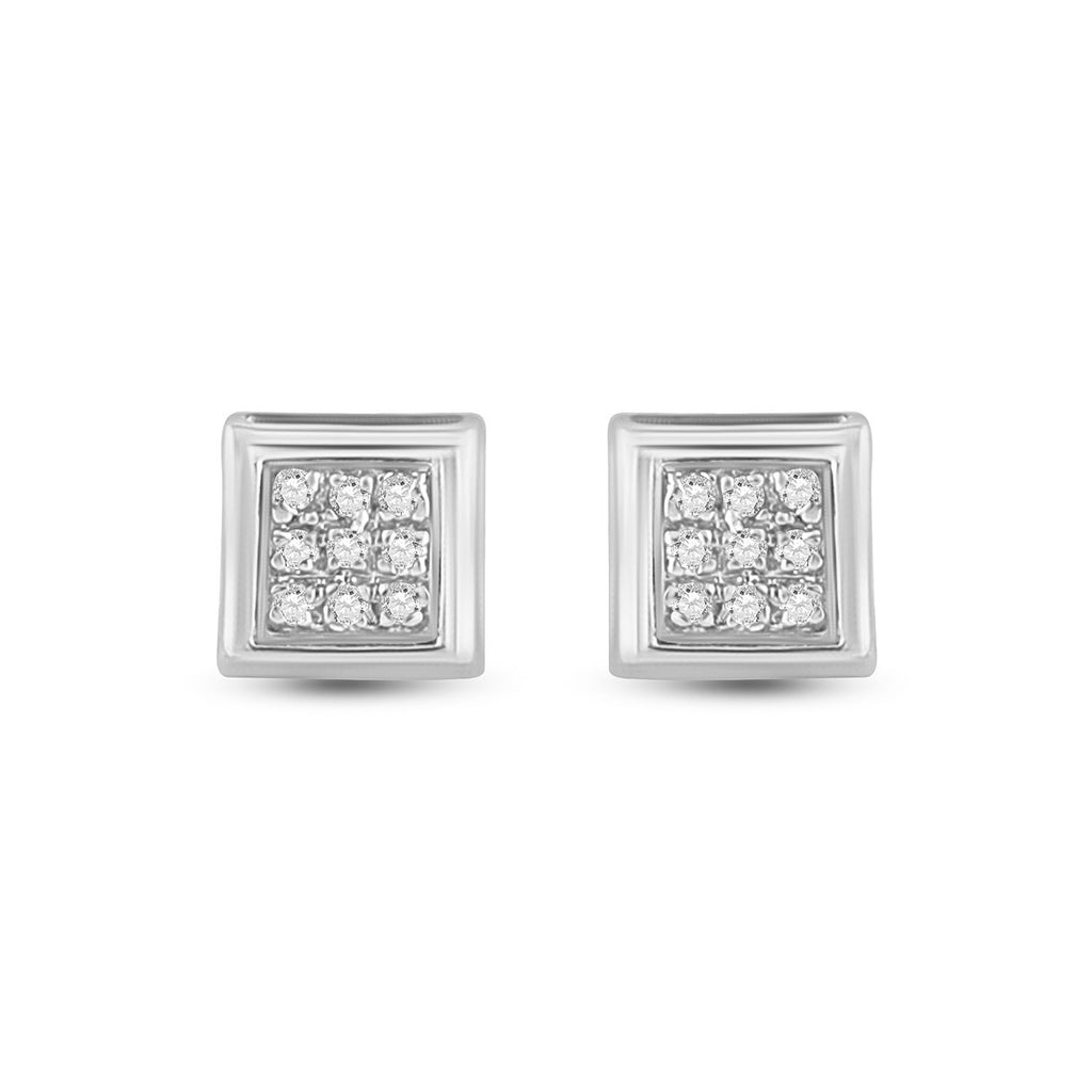 10kt White Gold Womens Round Diamond Square Earrings 1/20 Cttw