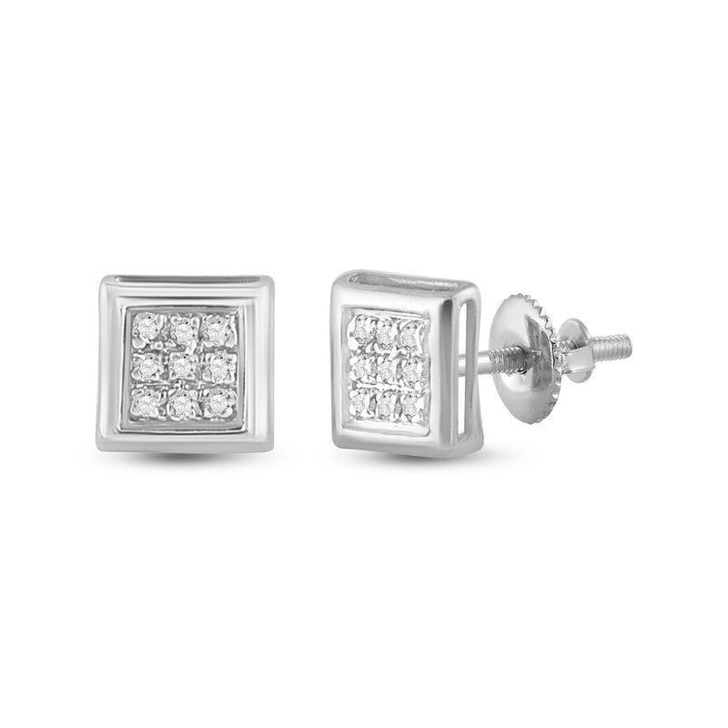 14kt White Gold Womens Round Diamond Square Earrings 1/20 Cttw