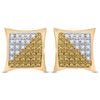 10kt Yellow Gold Mens Round Yellow Color Enhanced Diamond Square Cluster Earrings 1/4 Cttw