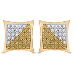 10kt Yellow Gold Mens Round Yellow Color Enhanced Diamond Square Cluster Earrings 1/4 Cttw