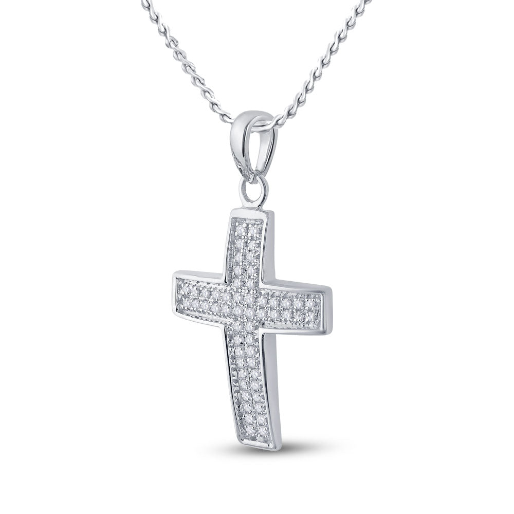 10kt White Gold Womens Round Diamond Cross Pendant 1/6 Cttw