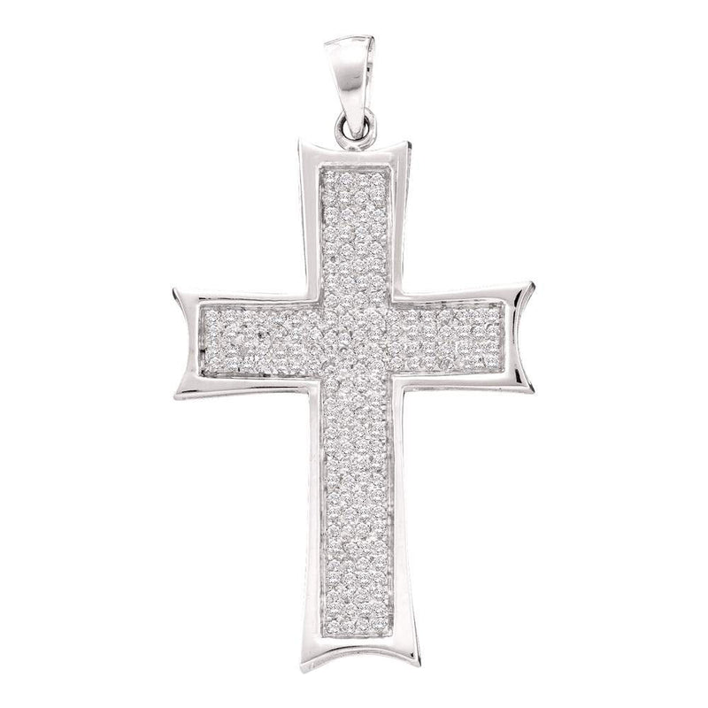 10kt White Gold Mens Round Diamond Flared Roman Cross Charm Pendant 1/2 Cttw