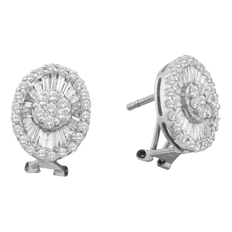 14kt White Gold Womens Round Diamond Oval French-clip Cluster Earrings 1-5/8 Cttw