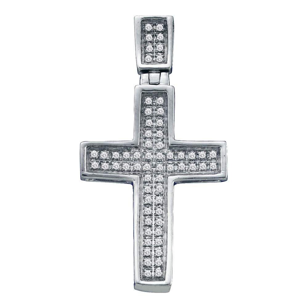 10kt White Gold Womens Round Diamond Cross Pendant 1/6 Cttw