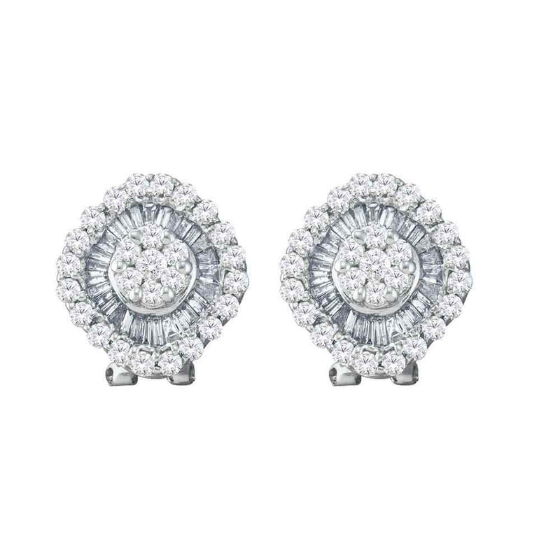 14kt White Gold Womens Round Diamond Square Cluster French-clip Earrings 1-1/2 Cttw