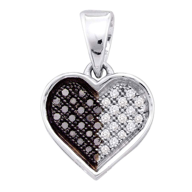 10kt White Gold Womens Round Black Color Enhanced Diamond Heart Pendant 1/8 Cttw