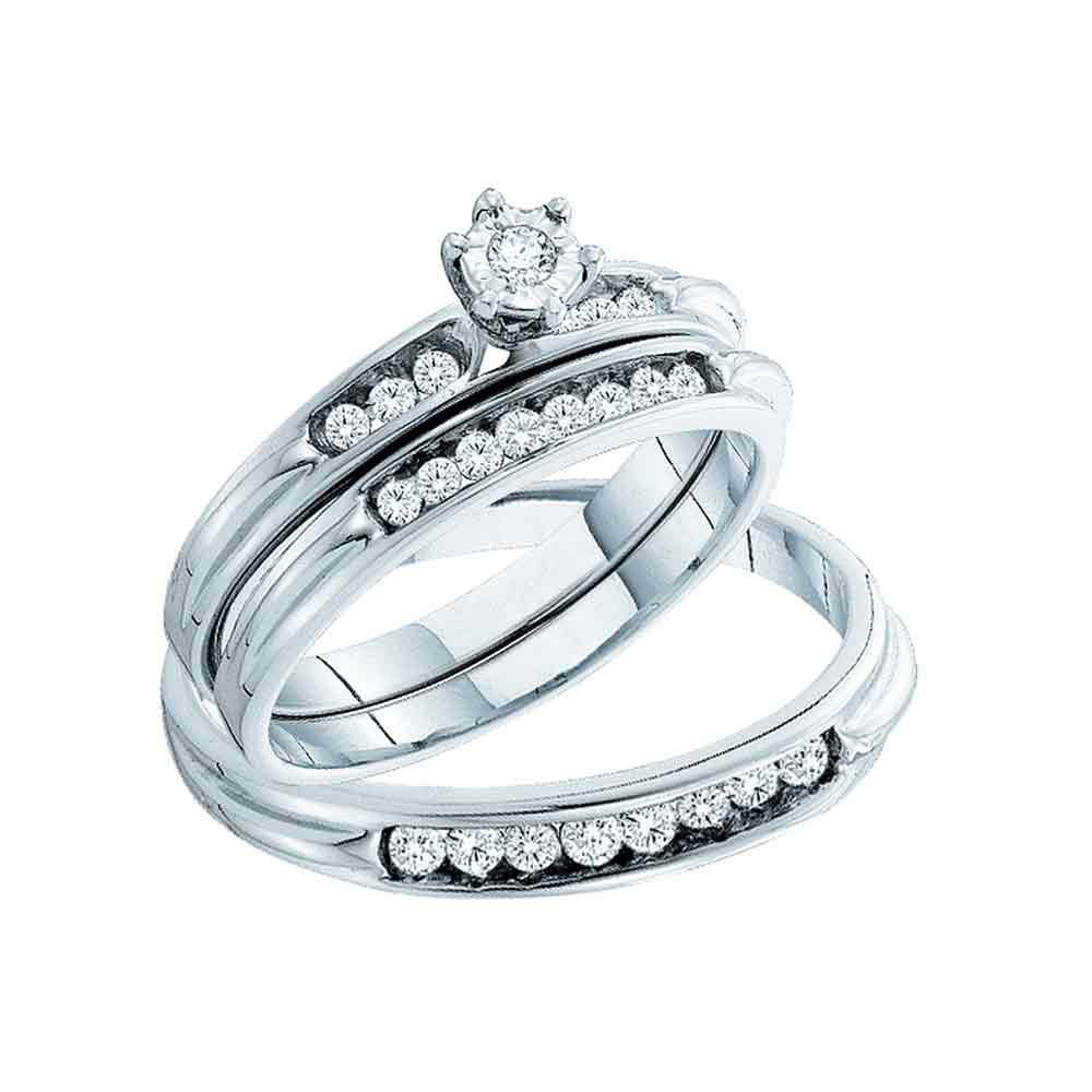 14kt White Gold His Hers Round Diamond Solitaire Matching Wedding Set 3/8 Cttw