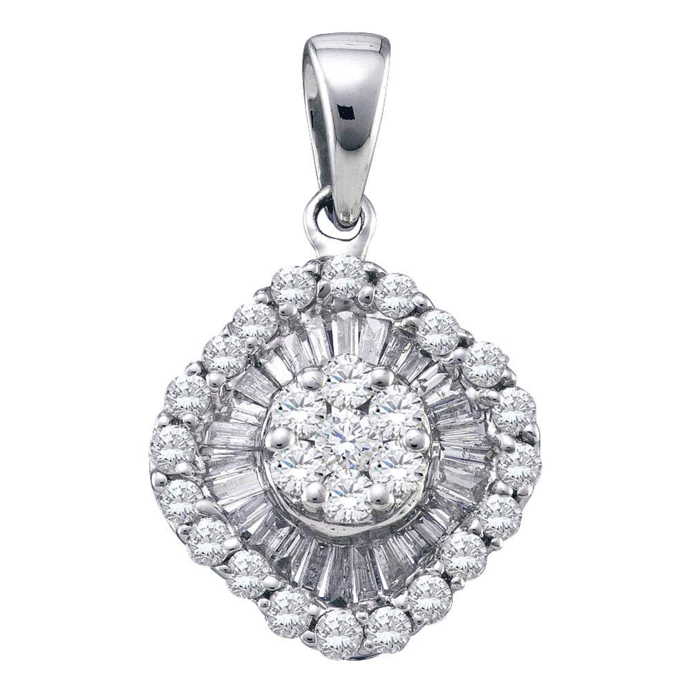 14kt White Gold Womens Round Diamond Framed Square Cluster Pendant 3/4 Cttw