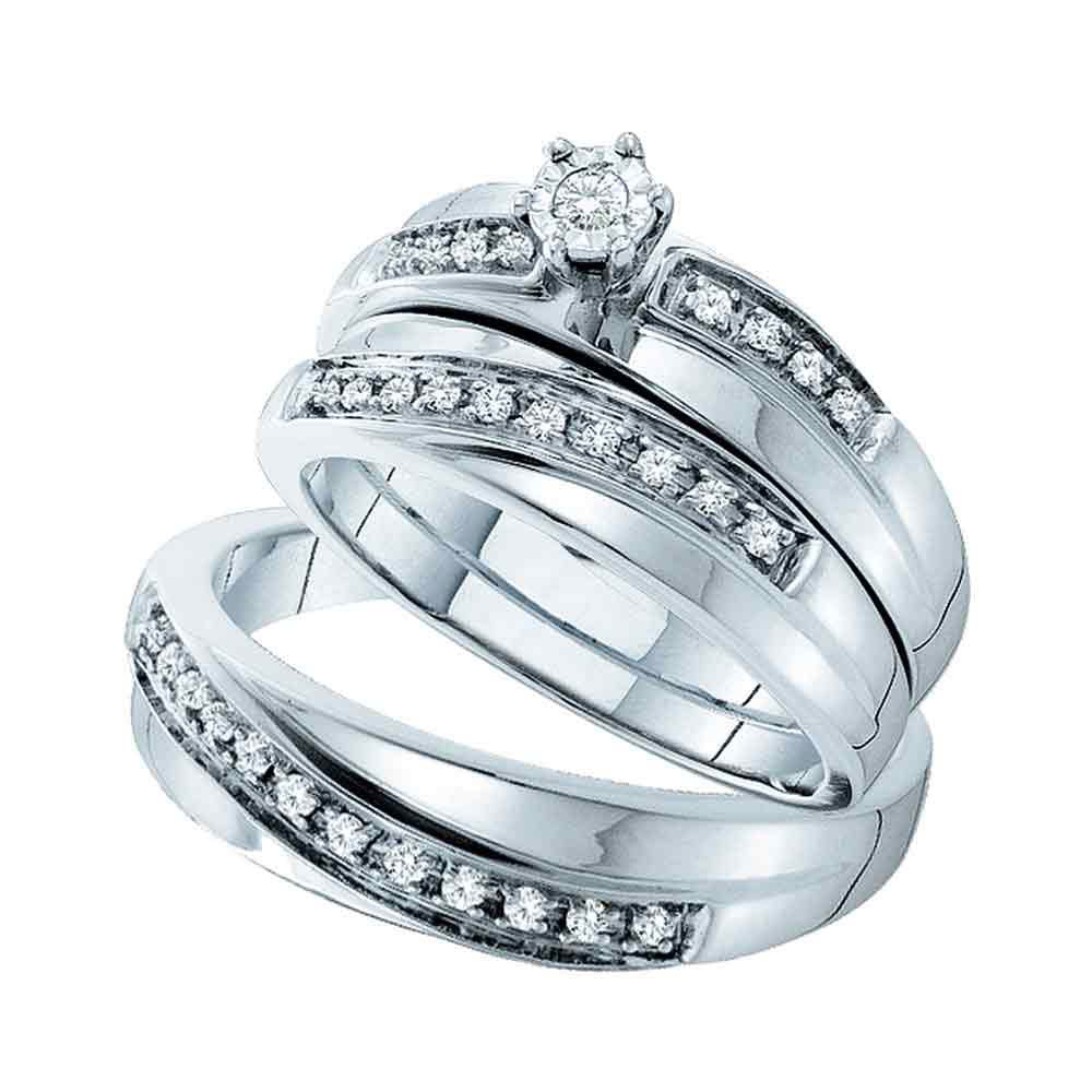 14kt White Gold His Hers Round Diamond Solitaire Matching Wedding Set 1/4 Cttw