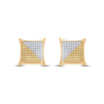 10kt Yellow Gold Mens Round Yellow Color Enhanced Diamond Kite Square Earrings 1/2 Cttw