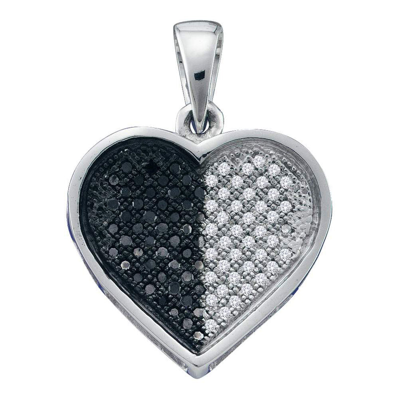 10kt White Gold Womens Round Black Color Enhanced Diamond Heart Cluster Pendant 1/4 Cttw