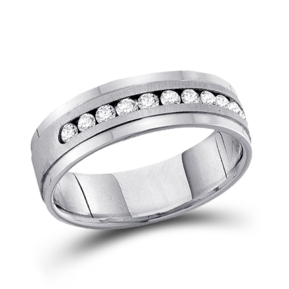 14kt White Gold Mens Machine Set Round Diamond Wedding Channel Band Ring 1/2 Cttw