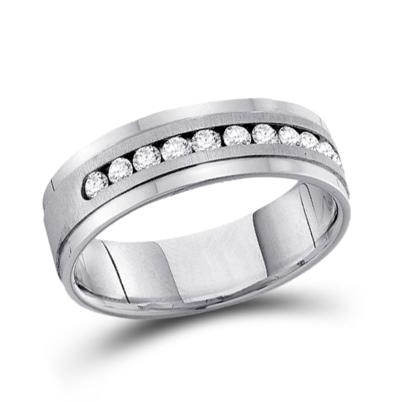 14kt White Gold Mens Machine Set Round Diamond Wedding Channel Band Ring 1/2 Cttw