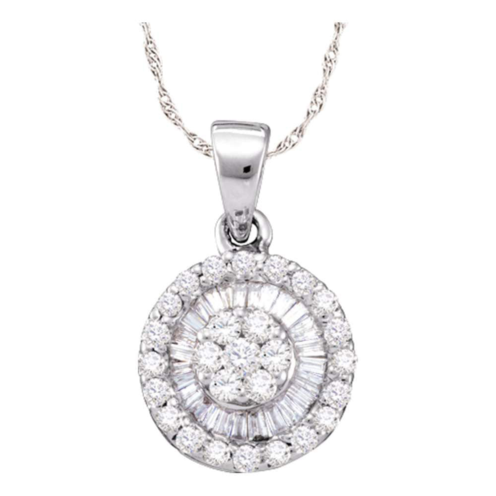 14k White Gold Womens Round Diamond Flower Cluster Circle Pendant 5/8 Cttw