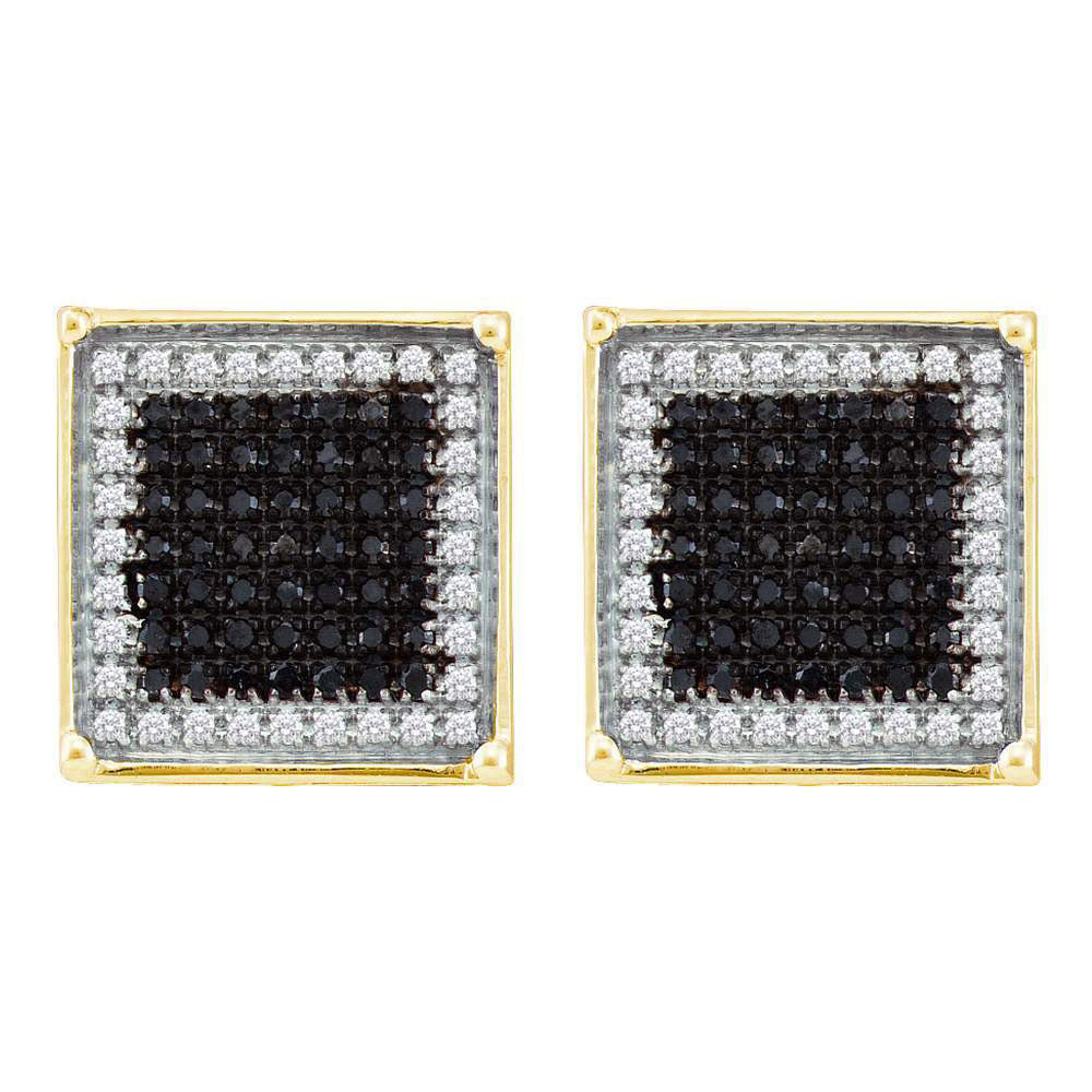 10kt Yellow Gold Mens Round Black Color Enhanced Diamond Square Earrings 1 Cttw