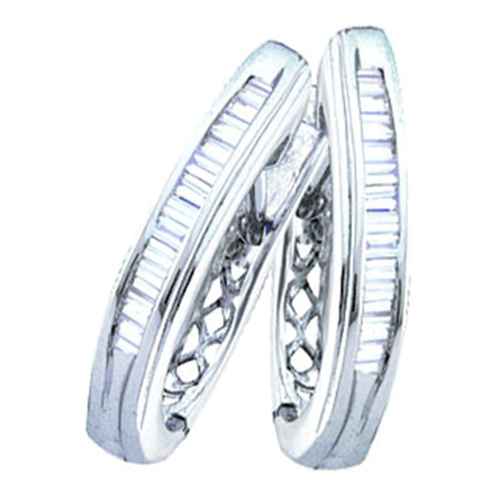 10kt White Gold Womens Baguette Channel-set Diamond Hoop Earrings 1/4 Cttw