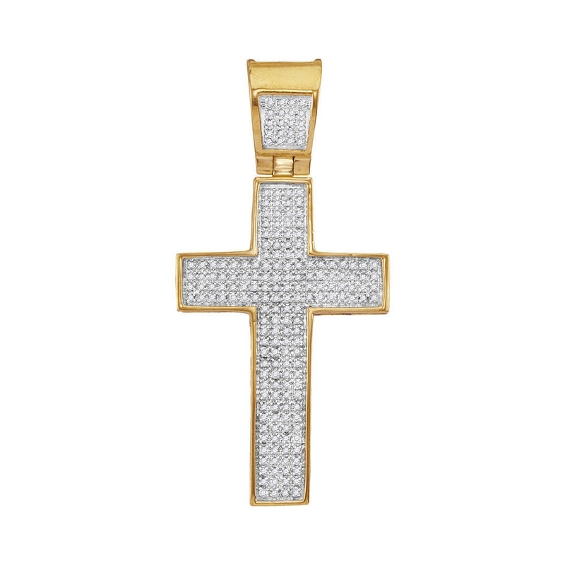 10kt Yellow Gold Mens Round Diamond Symmetrical Cross Charm Pendant 1/2 Cttw