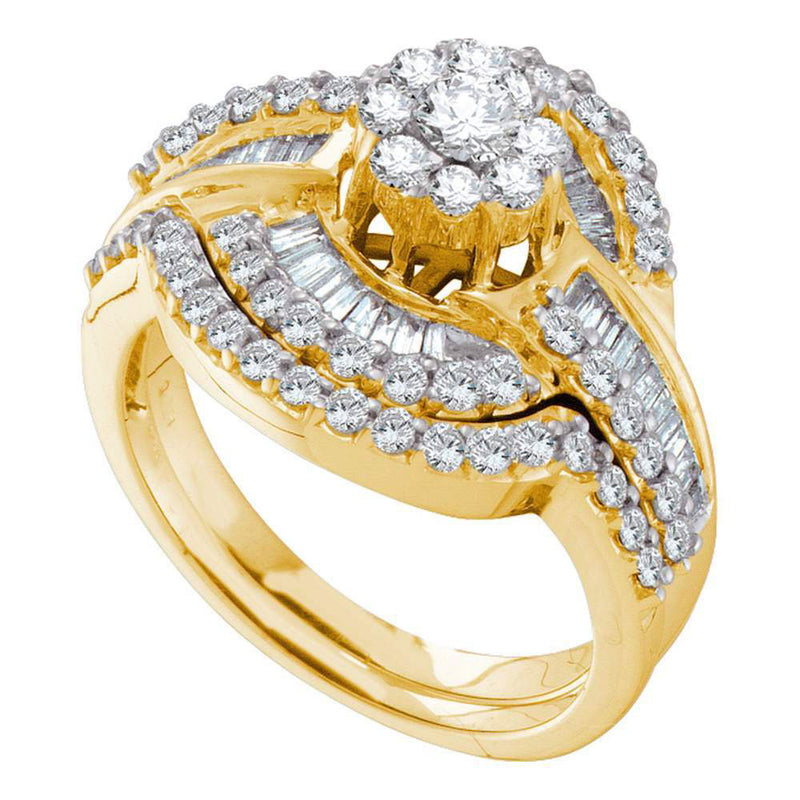 14kt Yellow Gold Round Diamond Bridal Wedding Ring Band Set 1-1/5 Cttw