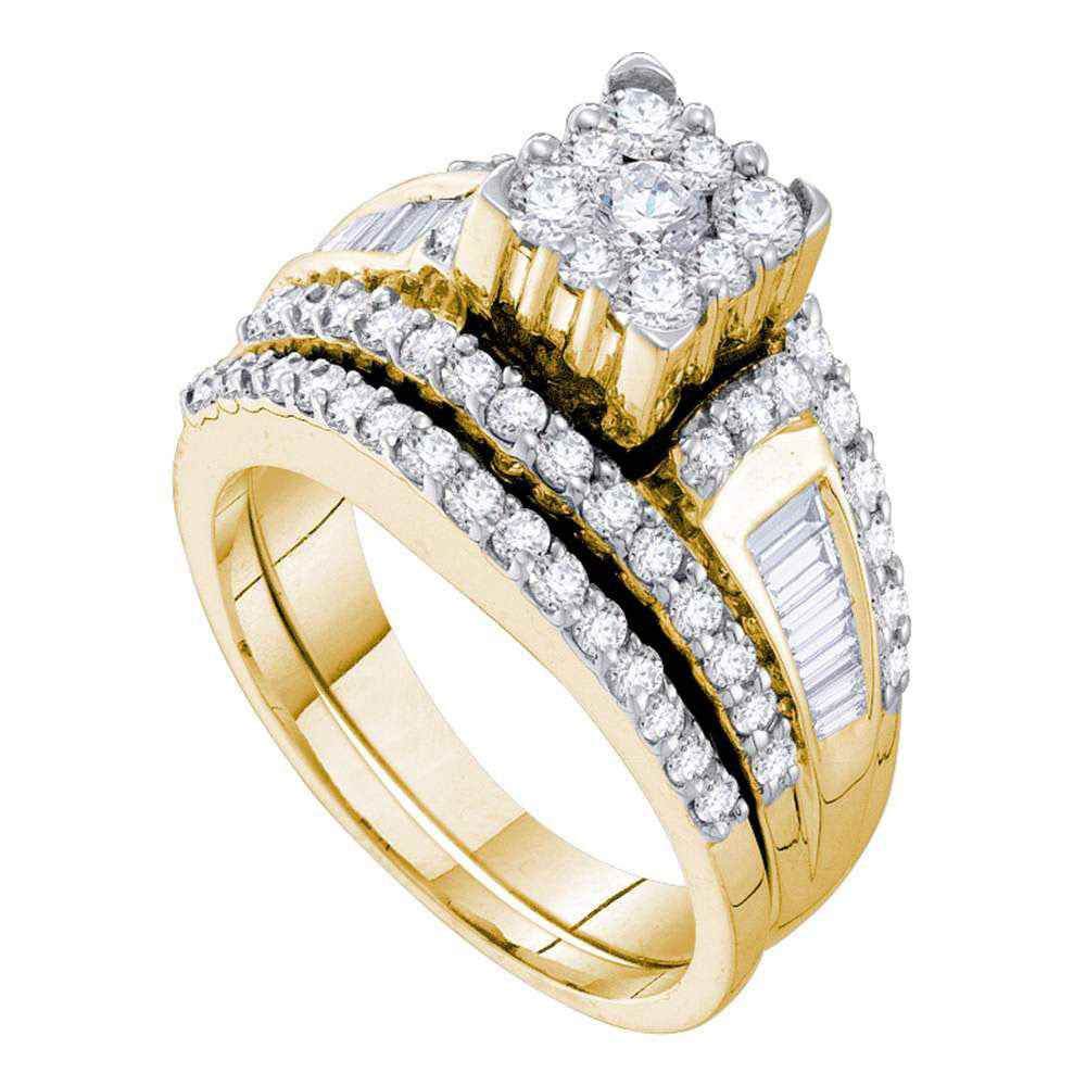 14kt Yellow Gold Round Diamond Bridal Wedding Ring Band Set 1-1/2 Cttw