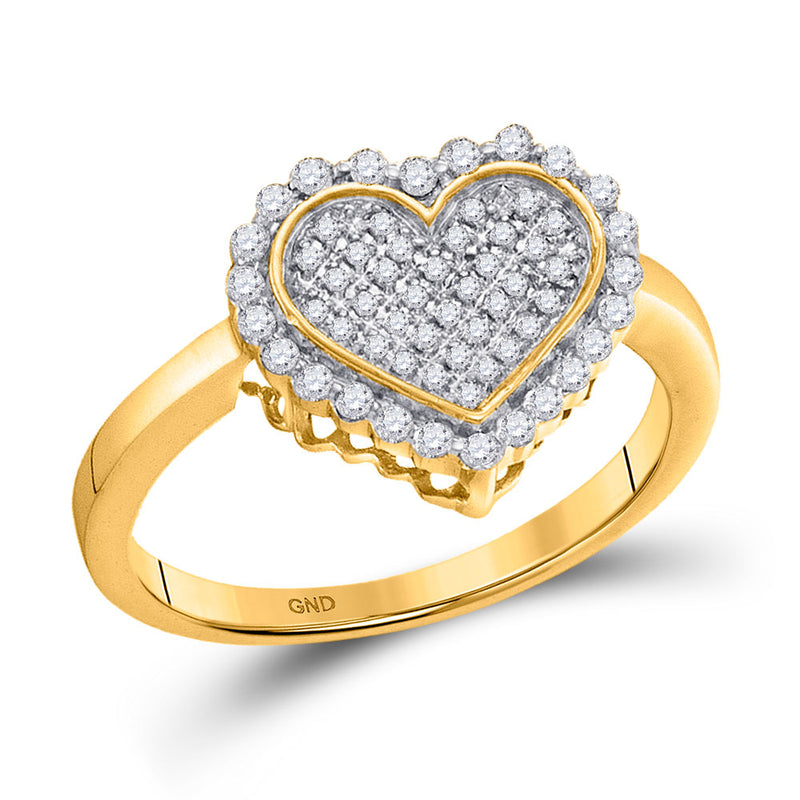 10kt Yellow Gold Womens Round Diamond Heart Ring 1/4 Cttw