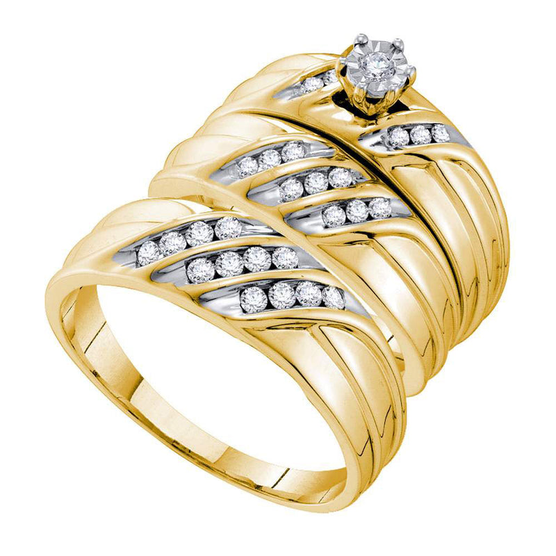 14kt Yellow Gold His Hers Round Diamond Solitaire Matching Wedding Set 3/8 Cttw