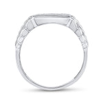 10kt White Gold Mens Round Diamond Rectangle Cluster Ribbed Ring 1/2 Cttw