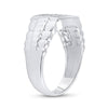 10kt White Gold Mens Round Diamond Rectangle Cluster Ribbed Ring 1/2 Cttw