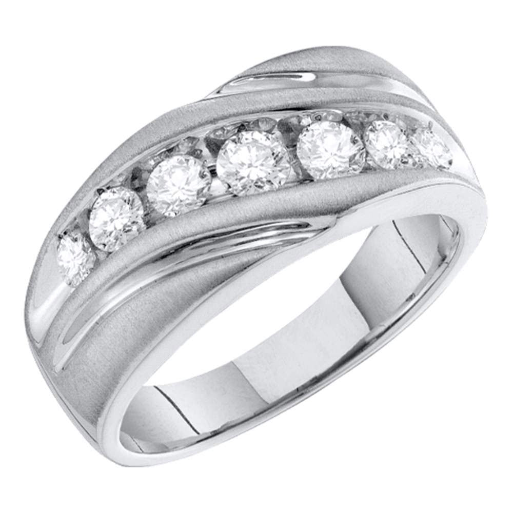 10kt White Gold Mens Round Channel-set Diamond Single Row Wedding Band Ring 1 Cttw