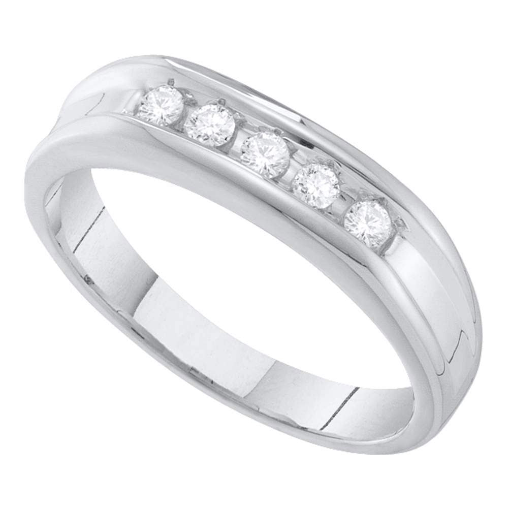 10kt White Gold Mens Round Channel-set Diamond Single Row Wedding Band 1/4 Cttw