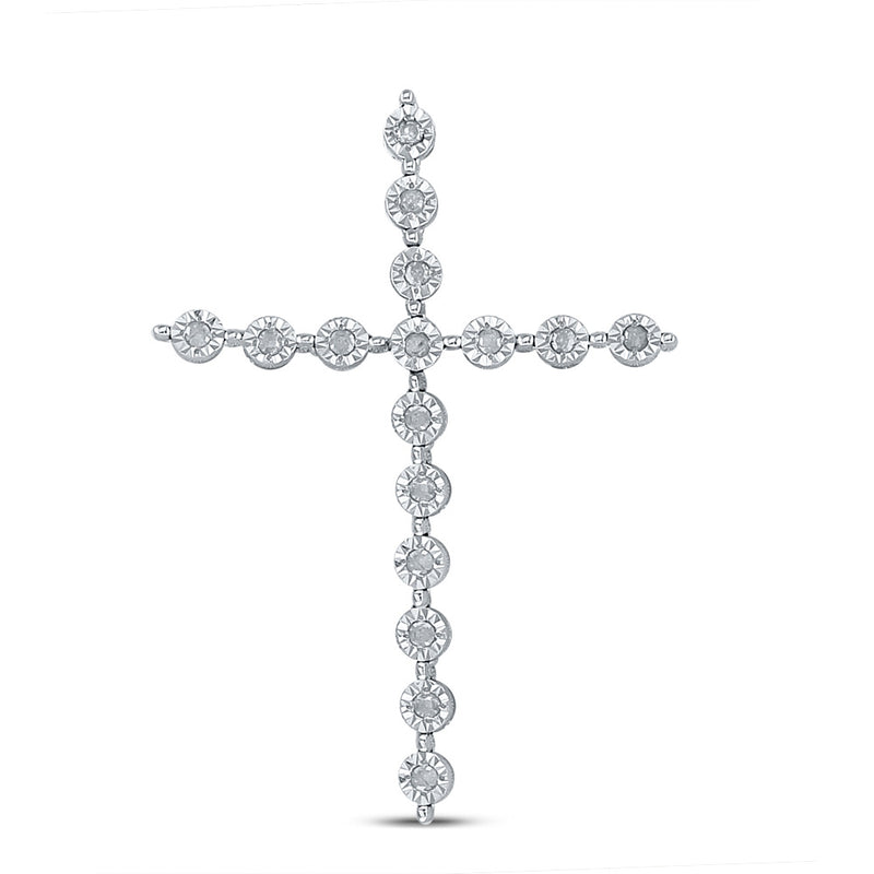 Sterling Silver Womens Round Diamond Cross Pendant 1/8 Cttw