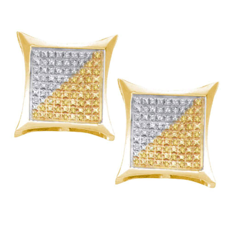 Yellow-tone Sterling Silver Mens Round Color Enhanced Diamond Square Kite Earrings 1/4 Cttw