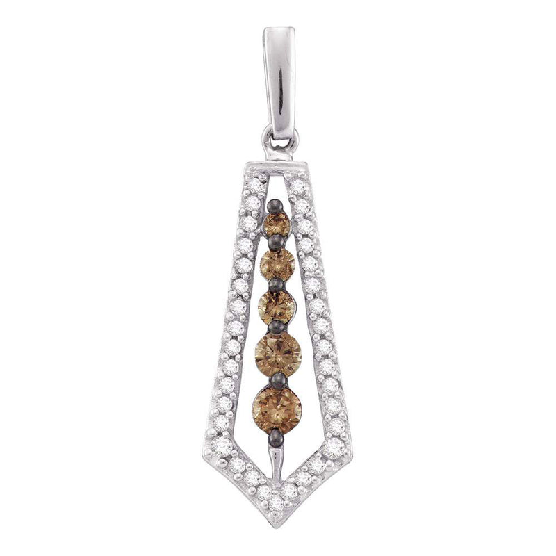 14kt White Gold Womens Round Brown Diamond Vertical Journey Pendant 1/2 Cttw