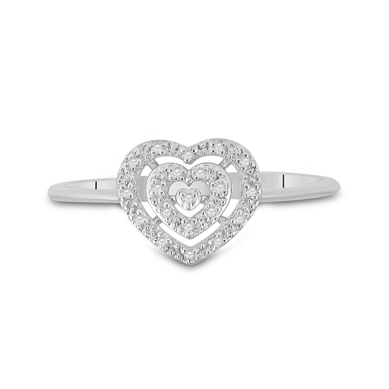 10kt White Gold Womens Round Diamond Slender Heart Cluster Ring 1/20 Cttw