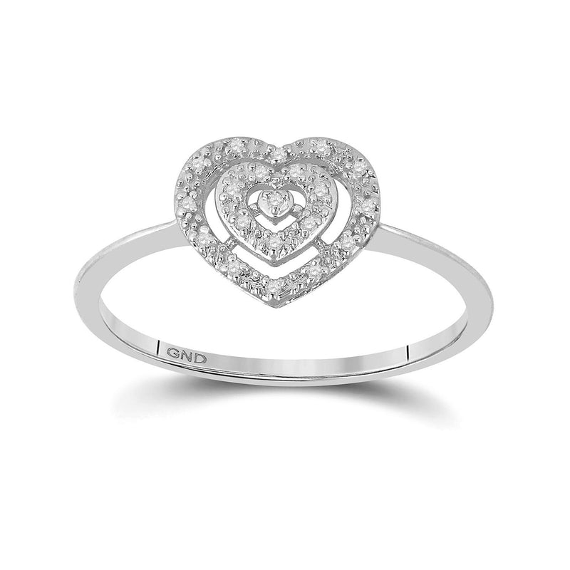 10kt White Gold Womens Round Diamond Slender Heart Cluster Ring 1/20 Cttw