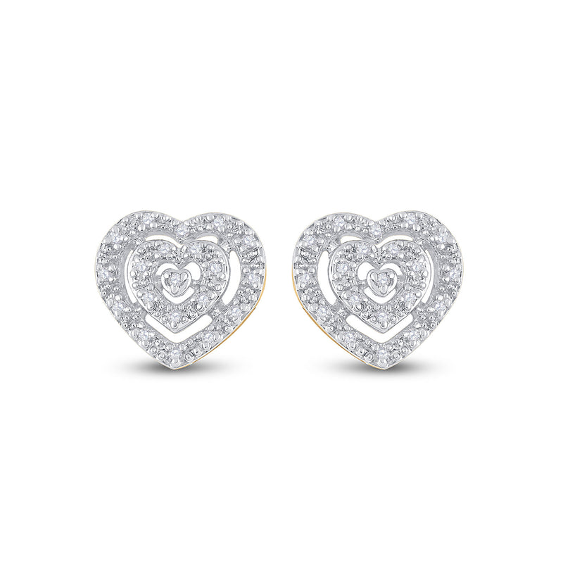 10kt Yellow Gold Womens Round Diamond Heart Earrings 1/12 Cttw