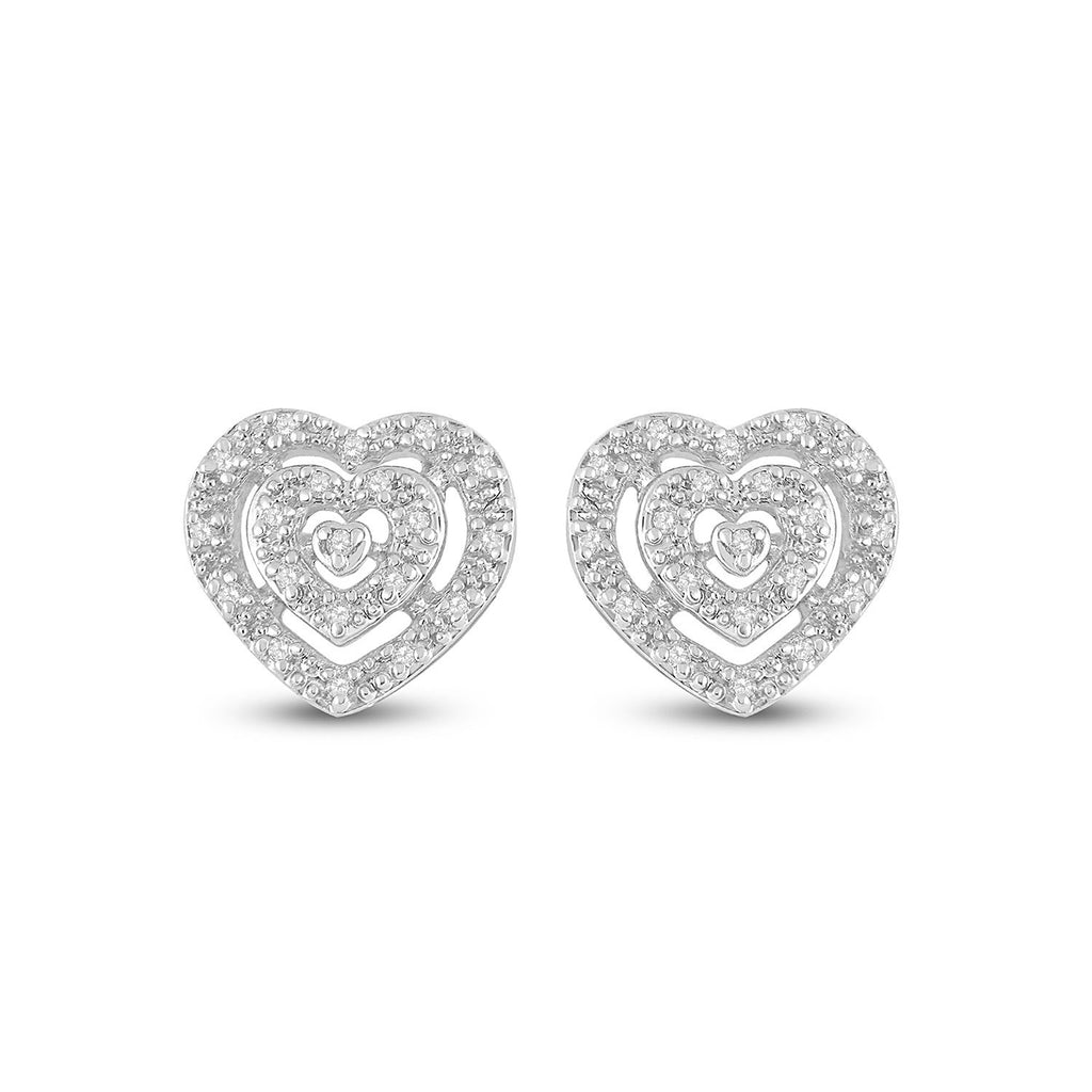 10kt White Gold Womens Round Diamond Heart Earrings 1/12 Cttw