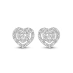 10kt White Gold Womens Round Diamond Heart Earrings 1/12 Cttw