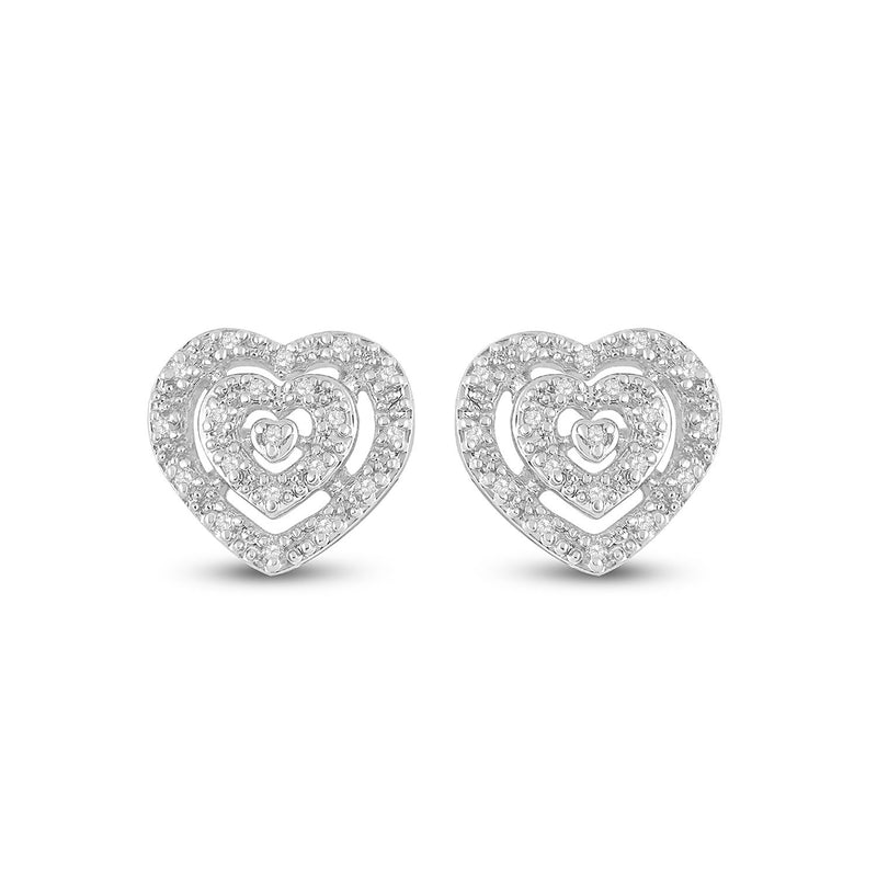 10kt White Gold Womens Round Diamond Heart Earrings 1/12 Cttw